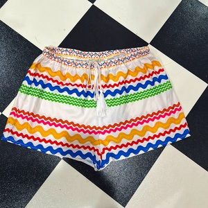 Flying Tomato La Cubana Multicolored Rickrack Print Front Tassels Shorts